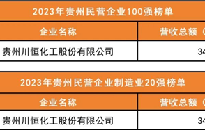 喜訊：川恒股份榮登2023年“貴州民營(yíng)企業(yè)100強(qiáng)榜單”、“貴州民營(yíng)企業(yè)制造業(yè)20強(qiáng)榜單”